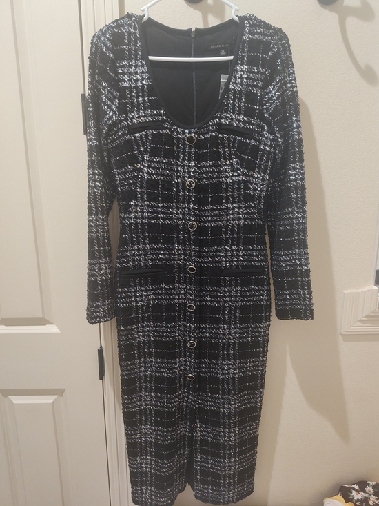 Black Halo Dresses & Skirts - Black Halo 'Mae' Black and White Tweed Long Sleeve Dress NWT Size 10